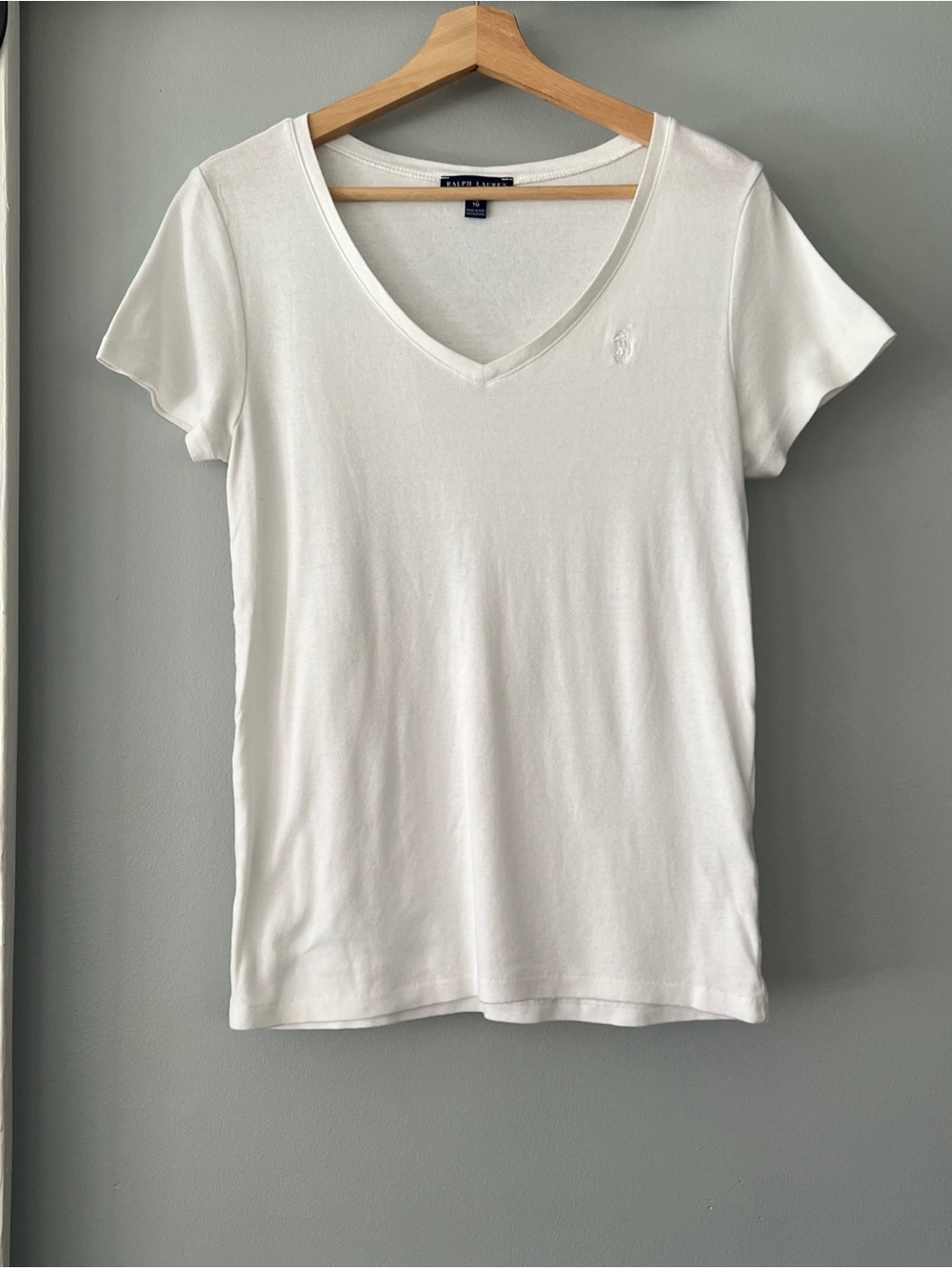 Ralph Lauren White V-Neck Short Sleeve Cotton Tee